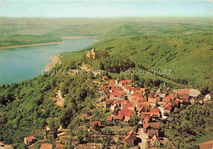 Waldeck Edersee Hessen Fliegeraufnahme Edersee Schloss Luftkurort Dorf Wald Sta
