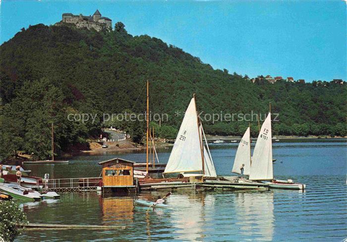 Waldeck Edersee Hessen Schloss-Waldeck Edersee Segelboote Bootshaus Hafen Wald