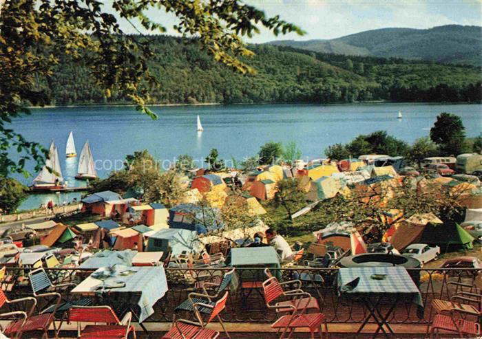 Waldeck Edersee Hessen Campingplatz-Haus-am-See Edersee Segelboote Zelte Café-R