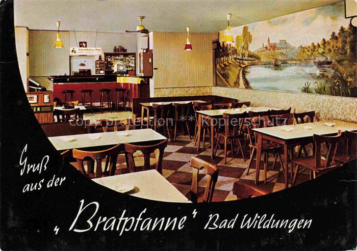 BAD WILDUNGEN Hessen Bratpfanne Gastraum Bar Wandgemaelde Schachbrettboden Brunn