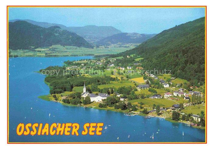 Ossiach Ossiachersee Kaernten AT Luftbild Stift Kirche Segelboote Suedseite Berg
