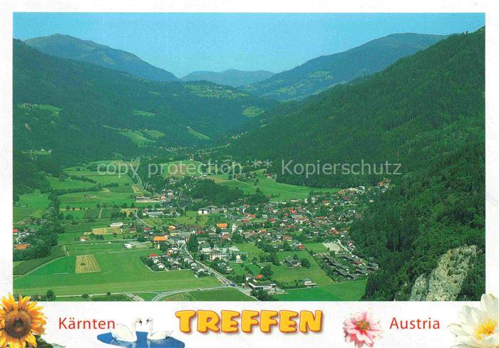 Treffen VILLACH Ossiacher See Kaernten Luftbild Tal Berge Wald Dorf Kirche Felde