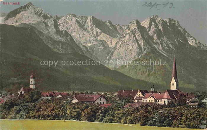 GARMISCH-PARTENKIRCHEN Bayern Stadtpanorama Kirchen Wetterstein Berge Alpen Wies
