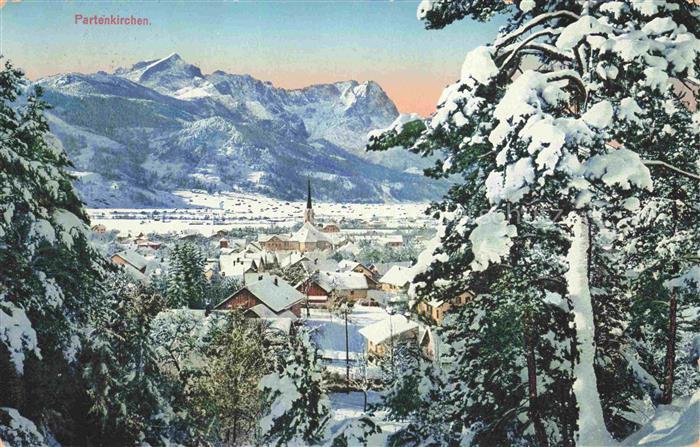 GARMISCH-PARTENKIRCHEN Bayern Winterpanorama Schnee Kirche Berge Zugspitze Kiefe