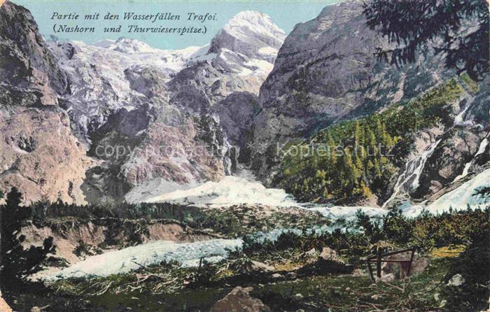 Trafoi Stilfs Bolzano Suedtirol IT Wasserfaelle Nashorn Thurwieserspitze Gletsch
