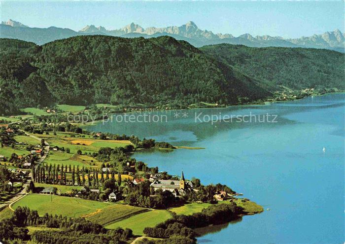 Ossiach Ossiachersee Kaernten AT Ossiachersee Julische-Alpen Berge Luftbild Kirc