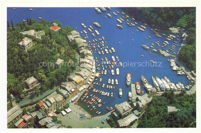 PORTOFINO Liguria IT Hafen Boote Yachten Veduta-panoramica Luftbild Ortschaft Me