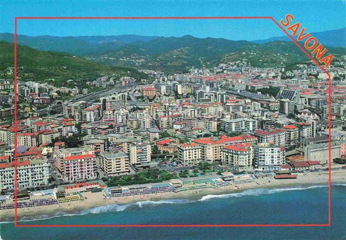 SAVONA Liguria IT Strand Stadtansicht Berge Meer Luftbild Haeuser Kueste