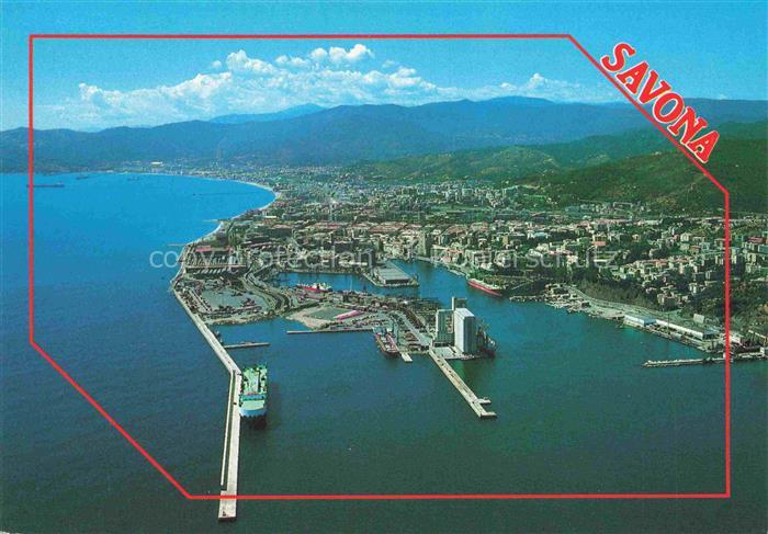 SAVONA Liguria IT Hafen Stadtansicht Berge Meer Luftbild Schiffe Kaimauer