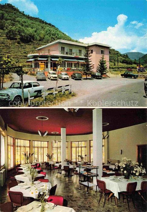 Isolabona Hotel-Ristorante-Adolfo Aussenansicht Restaurant Innenraum Autos Berge