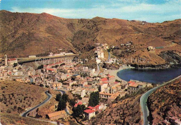 Port-Bou Portbou Costa Brava ES Stadtansicht Bucht Berge Kirche Fliegeraufnahme