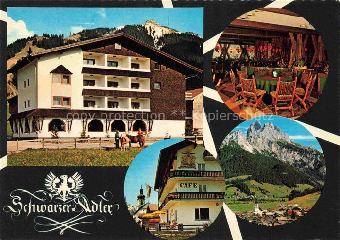 Tannheim 1097m Tirol AT Hotel-Schwarzer-Adler Café-Sonnenheim Berge Dorf Pferde