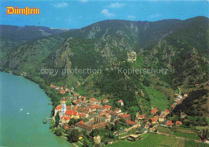 Duernstein Wachau Niederoesterreich AT Fliegeraufnahme Donau Wachau Stift Ruine-