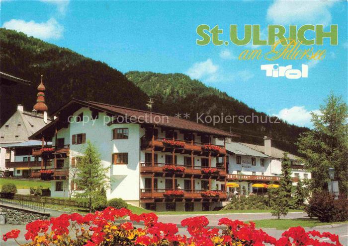 St Ulrich Pillersee Tirol AT Gasthof Kirche Blumen Dorf Berg Restaurant