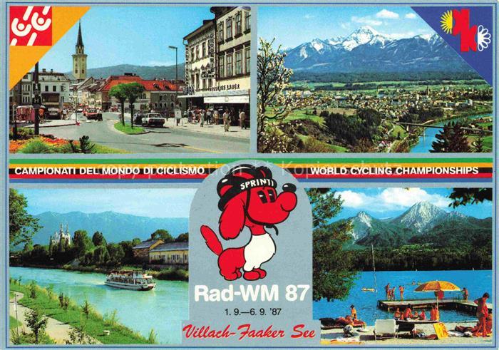 VILLACH Kaernten AT Rad-WM-1987 Weltmeisterschaft-Radsport Stadtplatz Alpen Flus