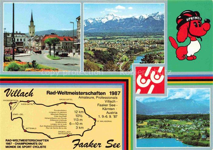 VILLACH Kaernten AT Rad-WM-1987 Weltmeisterschaft-Radsport Streckenkarte Stadtpl
