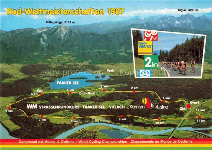 VILLACH Kaernten AT Rad-WM-1987 Strassenrundkurs Faaker-See Streckenkarte Radspo