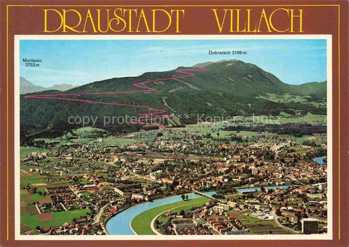 VILLACH Kaernten AT Dobratsch Montasio Drau Fliegeraufnahme Villacher-Alpenstras