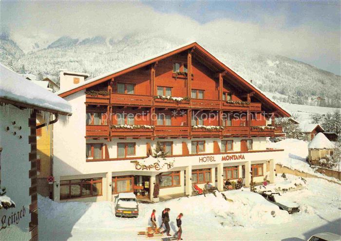 Telfes Stubai Tirol AT Hotel-Montana Café-Ti Winterlandschaft Schnee Berge Fam-B