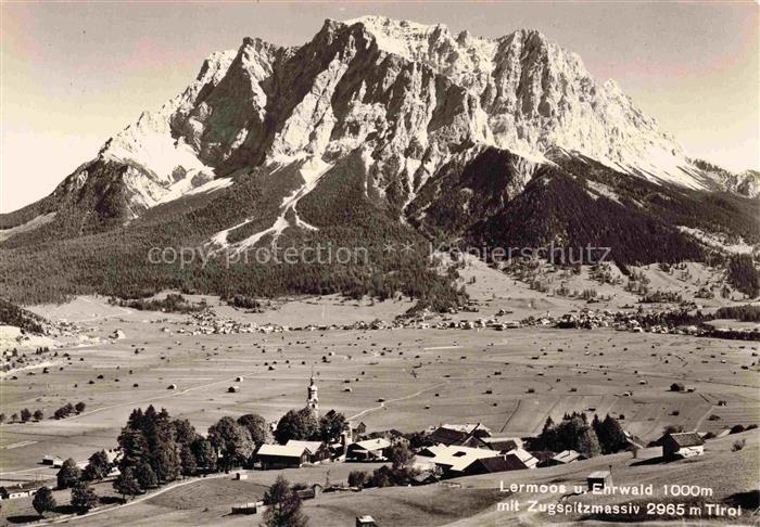 Lermoos Tirol AT Lermoos Ehrwald Zugspitzmassiv Zugspitze Talblick Kirchturm Wie