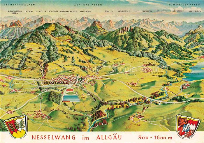 Nesselwang Allgaeu Bayern Nesselwang Allgaeu Panoramakarte Lechtaler-Alpen Schwe