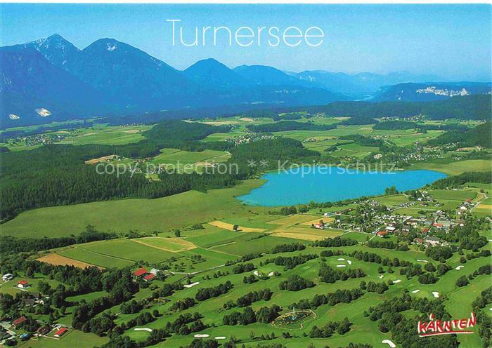 Turnersee Kaernten AT Turnersee Fliegeraufnahme See Felder Wald Berge Golfplatz