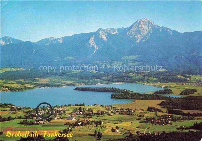 Drobollach Faaker See Kaernten AT Faakersee Mittagskogel Luftbild See Berge Feld