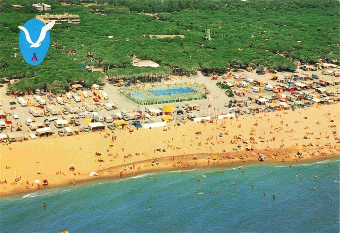 Gava Camping-Albatros Strand Fliegeraufnahme Campingwagen Tennisplatz Badegaeste
