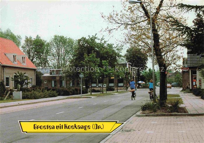 Koekange Drenthe NL Dorpsstraat Radfahrer Wohnhaeuser Strassenszene Baeume