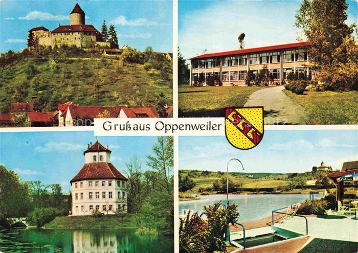 Oppenweiler Burg Schloss Schwimmbad Wappen Landschaft Teich