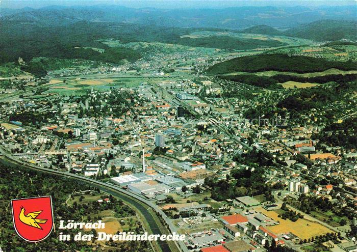 LoeRRACH Baden BW Dreilaenderecke Fliegeraufnahme Stadtansicht Burg-Roetteln Lan