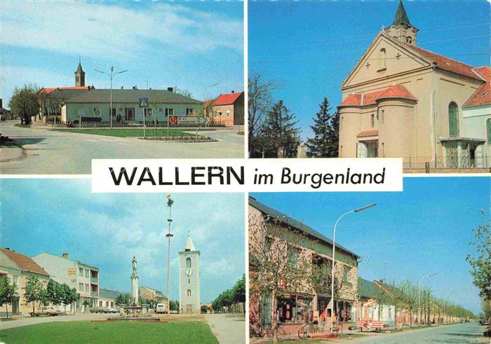 Wallern Burgenland AT Dorfplatz Kirche Hauptstrasse Maibaum Glockenturm Mehrbild