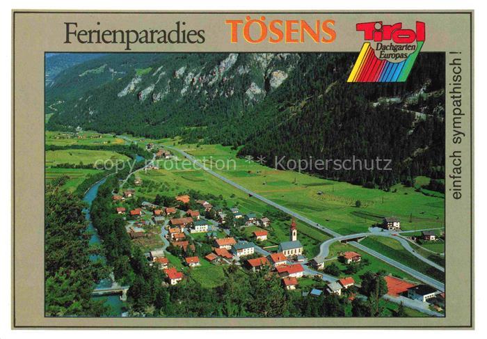 Toesens Tirol AT Ferienparadies Fliegeraufnahme Luftbild Oberinntal Dorf Kirche