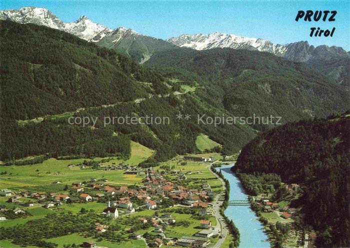 Prutz Tirol AT Fliegeraufnahme Luftbild Oberinntal Kaunertal Inn Kirche Berge Sc