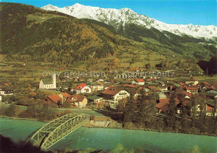 Prutz Tirol AT Inn Bruecke Kirche Dorf Berge Schneeberge Herbst Oberinntal