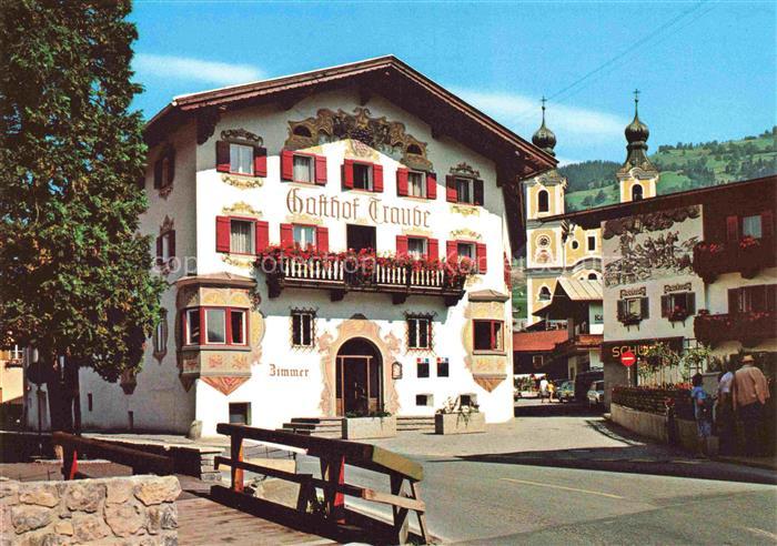 Hopfgarten Brixental Tirol AT Gasthof-Traube Ortsmotiv Lueftlmalerei Kirche Zwie