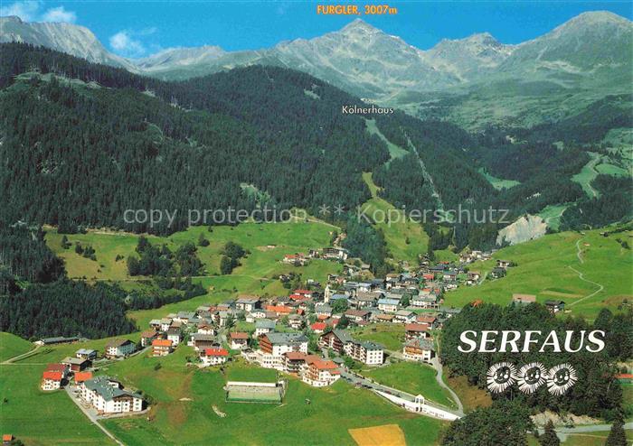 Serfaus Tirol AT Furgler Koelnerhaus Seilbahn Komperdell Luftaufnahme Bergdorf W