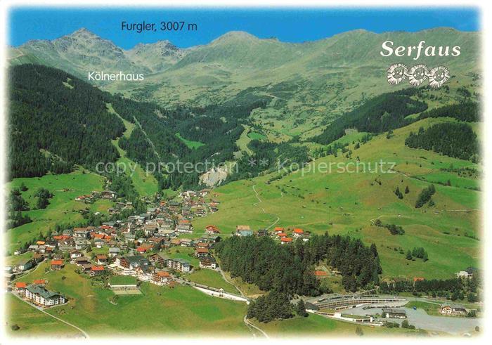 Serfaus Tirol AT Furgler Koelnerhaus Seilbahn Komperdell Luftaufnahme Bergdorf W