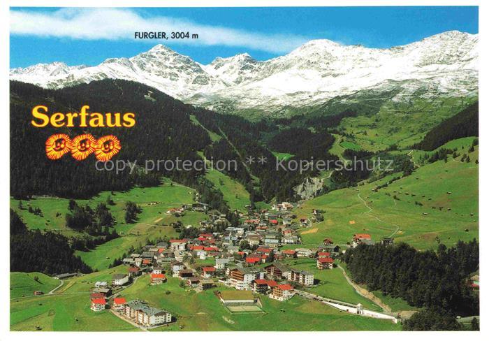 Serfaus Tirol AT Furgler Komperdell Seilbahn Koelnerhaus Luftaufnahme Bergdorf S