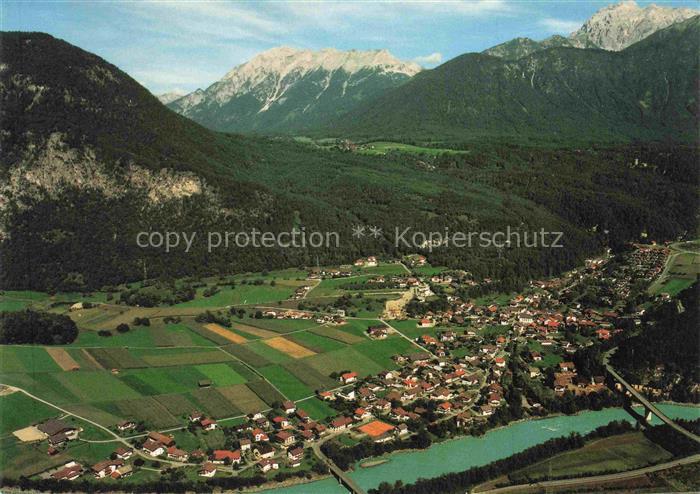 Moetz Silz Tirol AT Kirchplatz Fluss Inn Tal Berge Wiesen Ort Luftbild