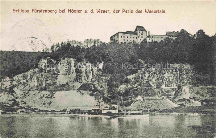 Fuerstenberg Weser Niedersachsen Schloss-Fuerstenberg Weser Dampfer Felsen Wald