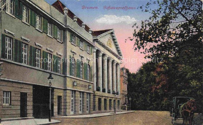 BREMEN CITY Schauspielhaus Theater Restaurant Kutsche Saeulen Baeume Stadtansic