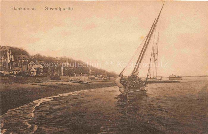 Blankenese Hamburg Strandpartie Segelboot Elbe Strand Villen Baeume Ufer