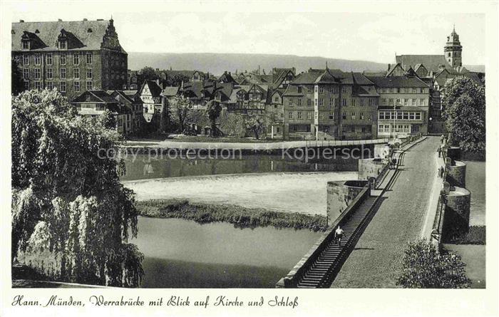 Hann. Muenden Werrabruecke Werra Kirche Schloss Bruecke Stadtansicht
