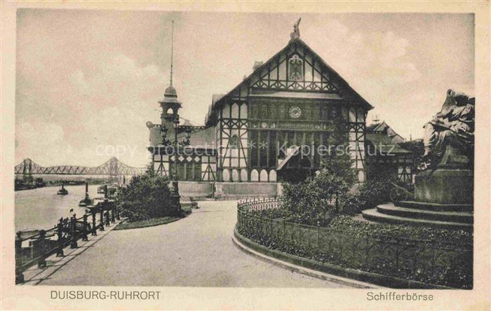 DUISBURG Ruhrort Schifferboerse Rhein Bruecke Fachwerk Denkmal Skulptur Hafen