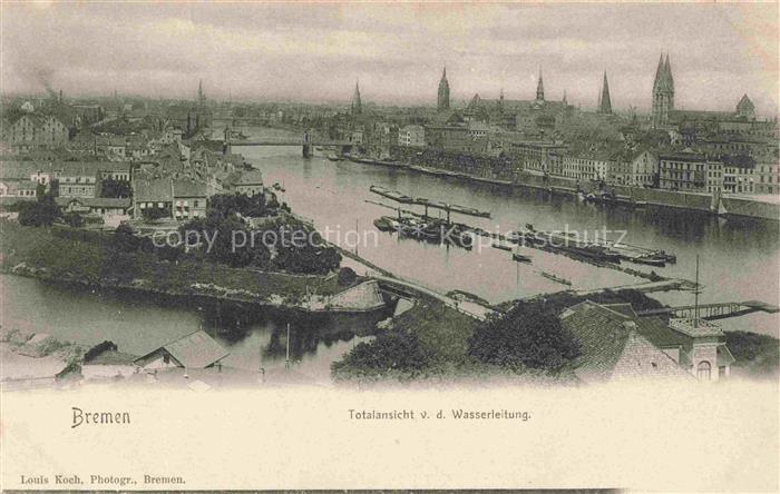 BREMEN CITY Weser Kirchtuerme Bruecken Dampfschiffe Stadtansicht Wasserleitung