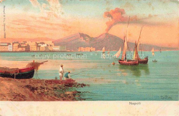 NAPOLI Neapel Naples IT Vesuv Golf-von-Neapel Segelboote Fischer Stadtpanorama V