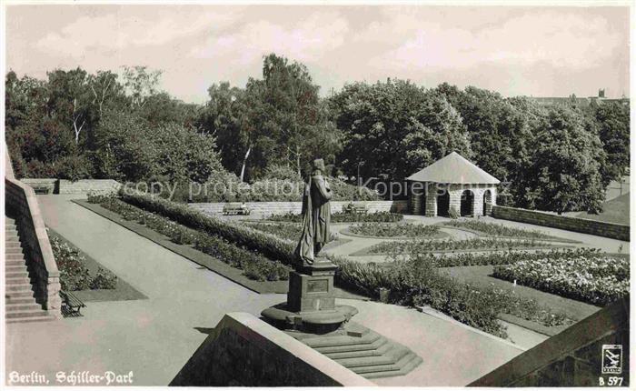 BERLIN CITY Schiller-Park Statue Denkmal Rosengarten Pavillon Baeume Park