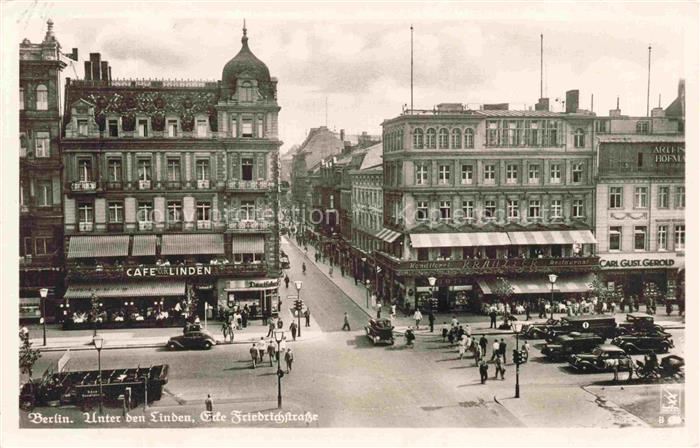 BERLIN CITY Unter-den-Linden Ecke-Friedrichstrasse Cafe-Linden Strassenszene Au