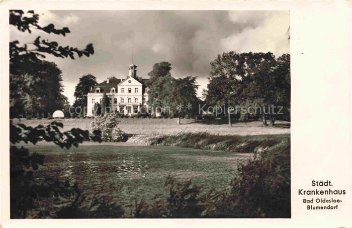 Blumendorf Staedtisches-Krankenhaus Krankenhausgebaeude Park Teich Baeume Gruend